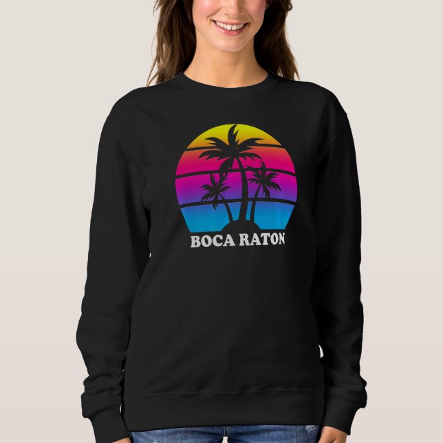 Moletom Boca Raton Florida Retro Palm Tree Sunset Vacine (Frente)