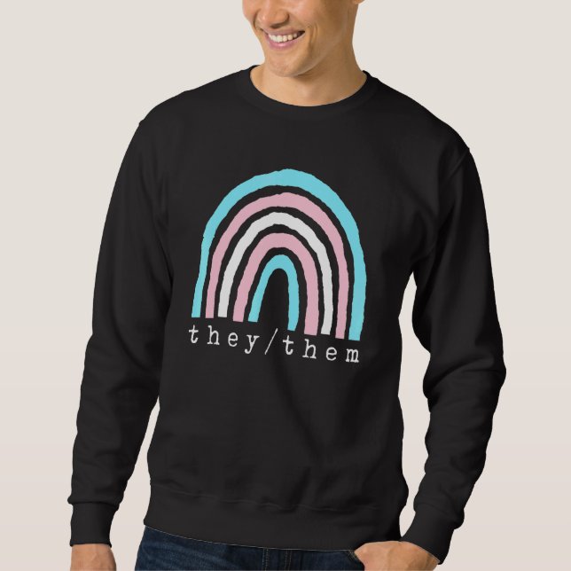 Moletom Boho Arco-íris Pronomes Trans Eles Deles Orgulho L (Frente)