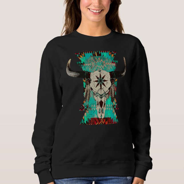 Moletom Boho Bull Caveira Turquoise Asttec País Ocidental  (Frente)