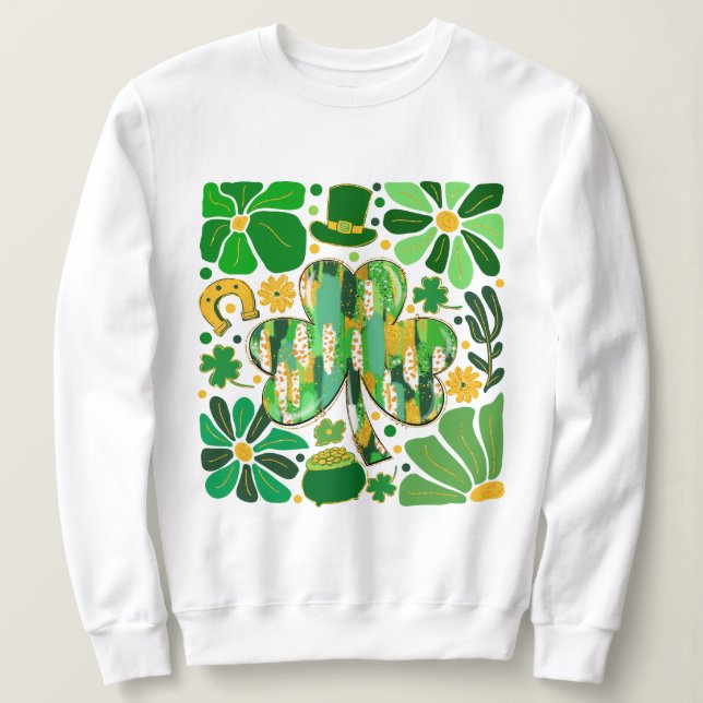 Moletom Boho Floral Glitter Rua Patrick Day Shamrock (Frente do Design)