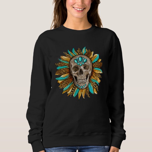 Moletom Boho Turquoise skull sunflower turquoise Gypsy Sou (Frente)
