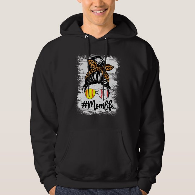 Moletom Bola De Softball Mãe Vida Com Leopardo E Mensagem (Frente)