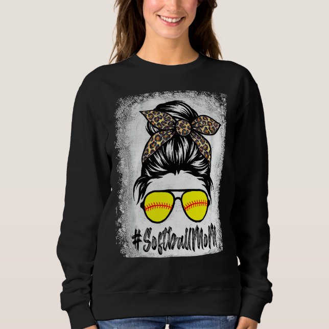 Moletom Bola De Softball Mãe Vida Com Leopardo E Mensagem (Frente)