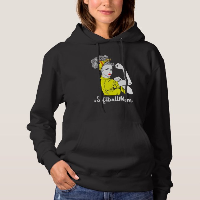 Moletom Bola De Softball Mãe Vida Com Leopardo E Mensagem (Frente)