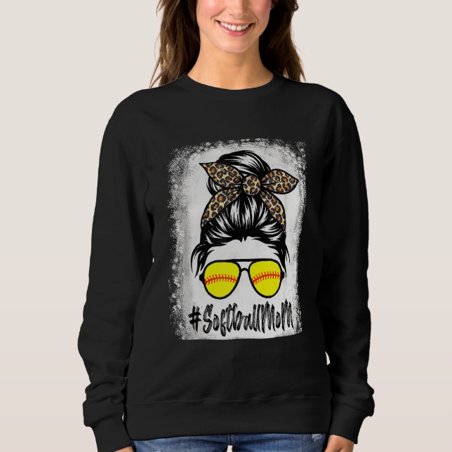Moletom Bola De Softball Mãe Vida Com Leopardo E Mensagem (Frente)