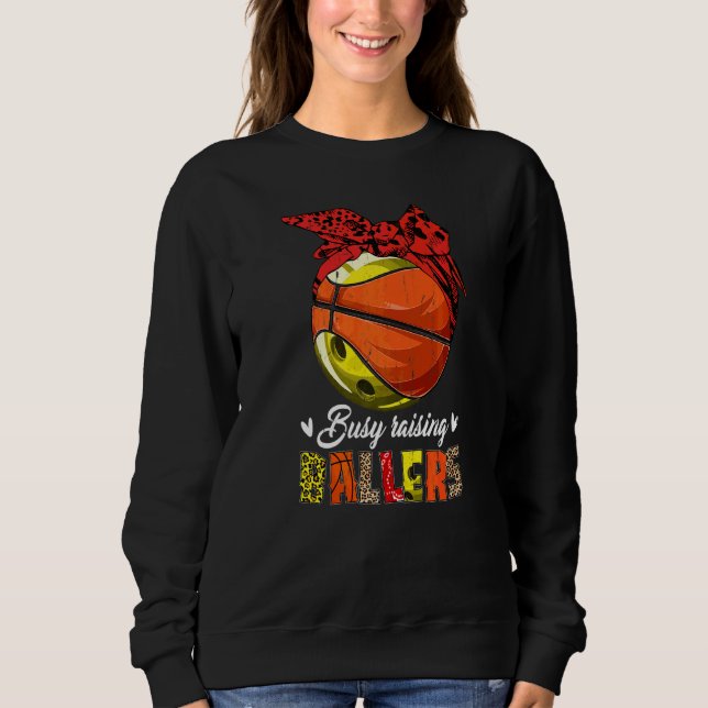 Moletom Boliche Mamãe Basquete Mãe Ocupada Raising Ballers (Frente)