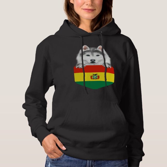 Moletom Bolivia Flag Siberian Husky Dog In Pocket (Frente)