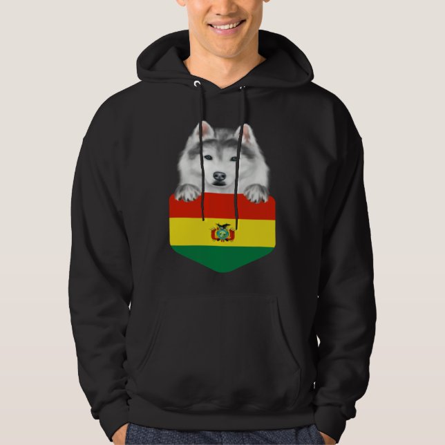 Moletom Bolivia Flag Siberian Husky Dog In Pocket (Frente)