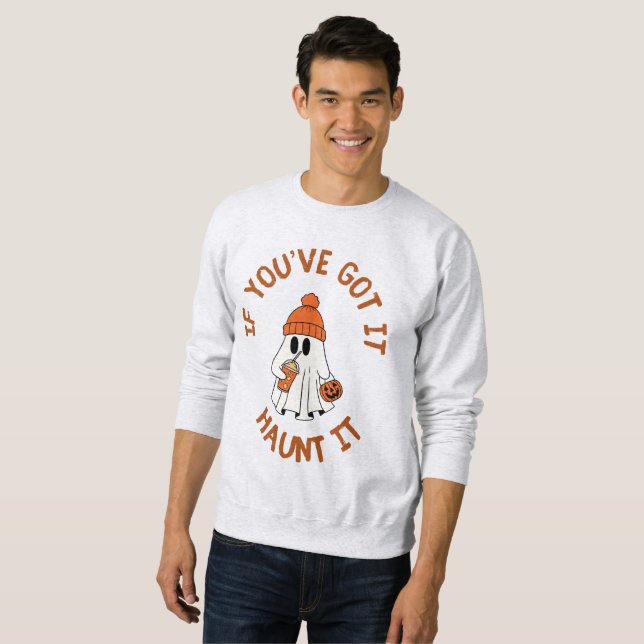 Moletom Bolsa de Halloween com Fantasma Fofo e Vibrações d (Frente Completa)