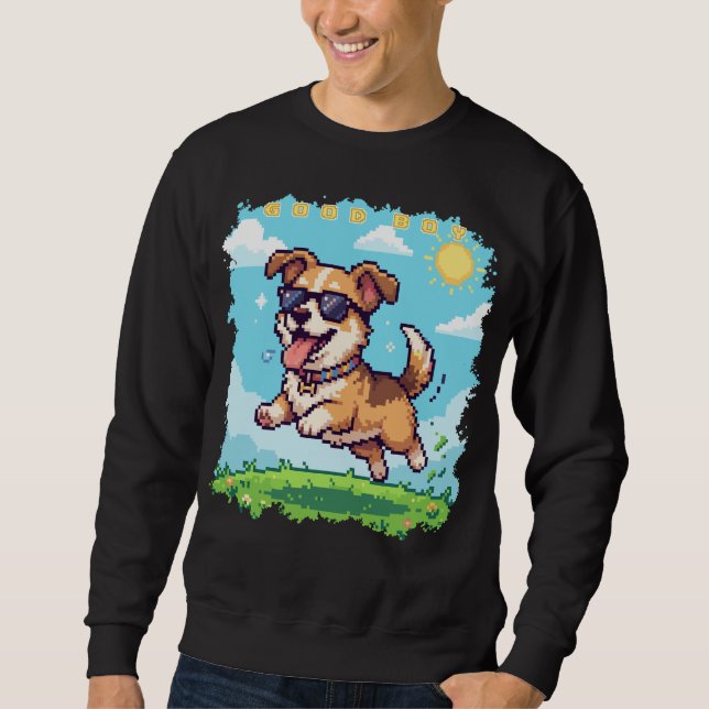Moletom Bom Menino Pixel Cachorrinho Design de Jogos Retrô (Frente)