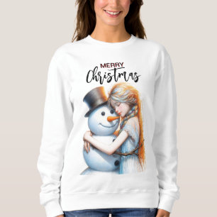 Moletom Boneco de Neve de Natal e uma Menina
