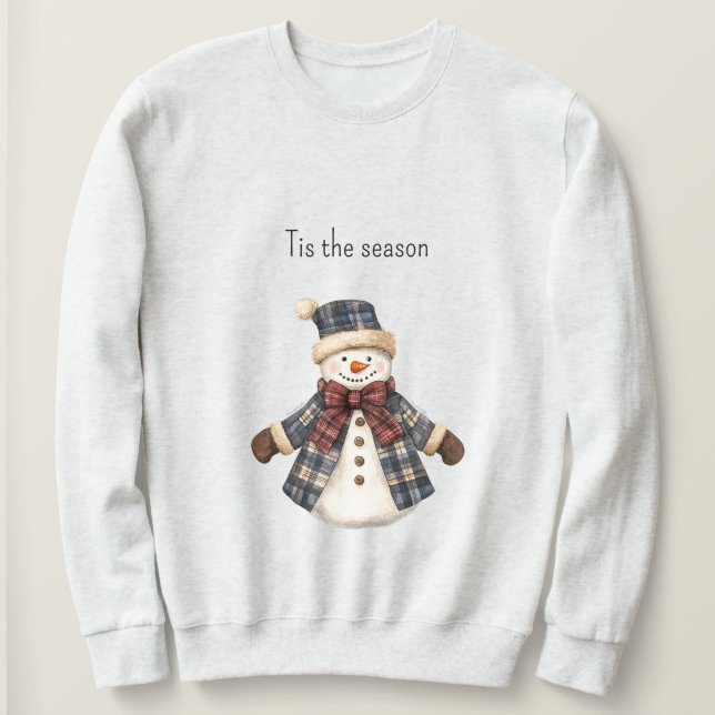 Moletom Boneco de Neve de Natal Xadrez Azul Vermelho (Frente do Design)