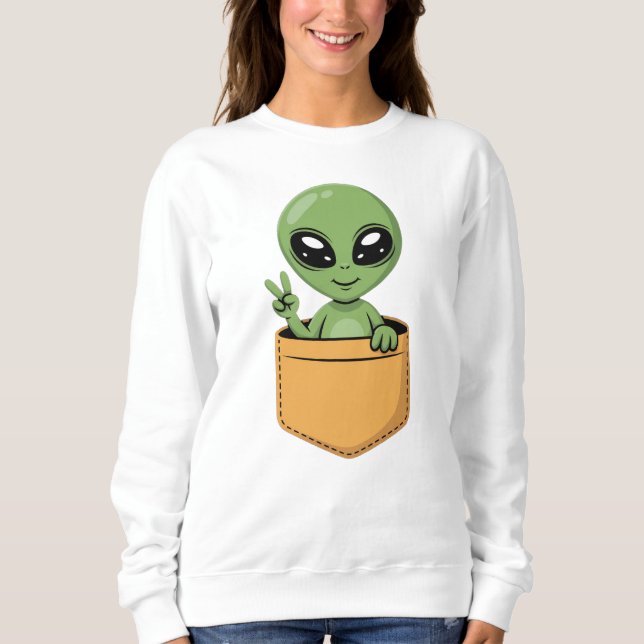 Moletom Bonita Alienígena Pocket Sinal de Paz Engraçado OV (Frente)