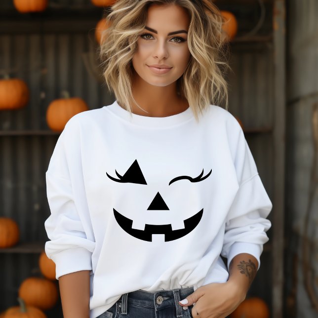Moletom Bonito Garota Jack O Lanterna Pumpkin Face Hallowe (Pretty Girly Jack O Lantern Pumpkin Face Halloween Sweatshirt)