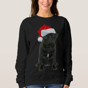 Moletom Bonito Preto Pug Santa Hat Engraçado Combinação de