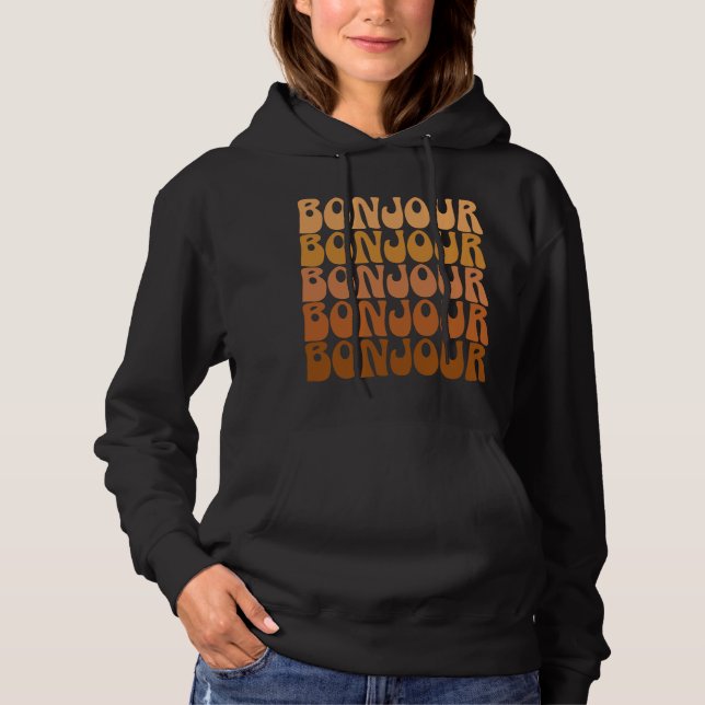 Moletom Bonjour French Hello Retro Brown Groovy Typography (Frente)