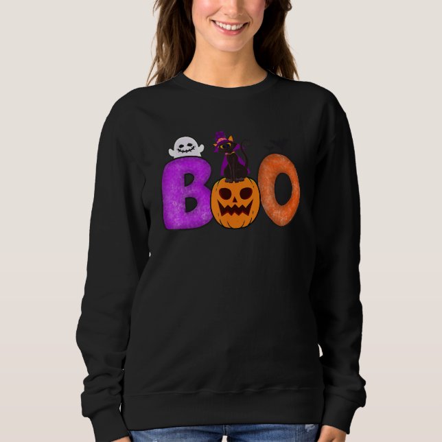 Moletom Boo Cat Pumpkin Halloween Ghost Costume Leopard (Frente)