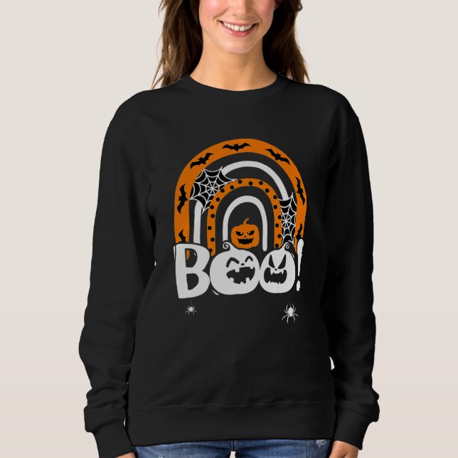 Moletom Boo Com Aranhas E Chapéu De Bruxa Arco-íris Hallow (Frente)