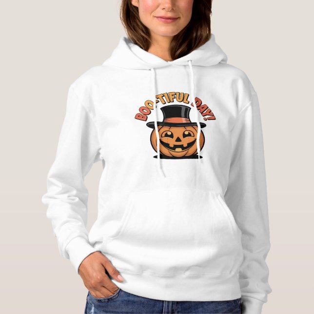 Moletom Boo Dia Pumpkin com Chapéu Superior (Frente)