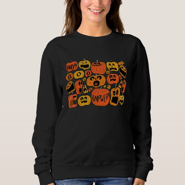 Moletom Boo Pumpkins Fall Vibes  Jack O Lantern Halloween (Frente)