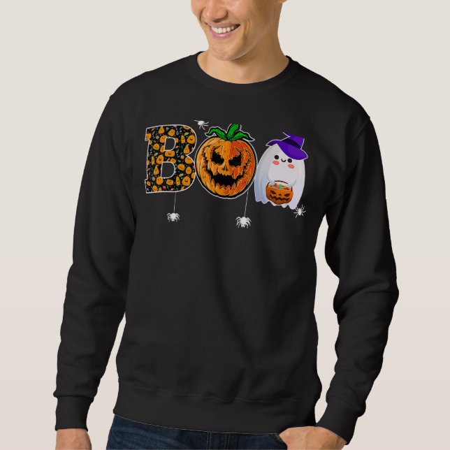 Moletom Boo With Spiders Ghost Pumpkin And Witch Hat Hallo (Frente)
