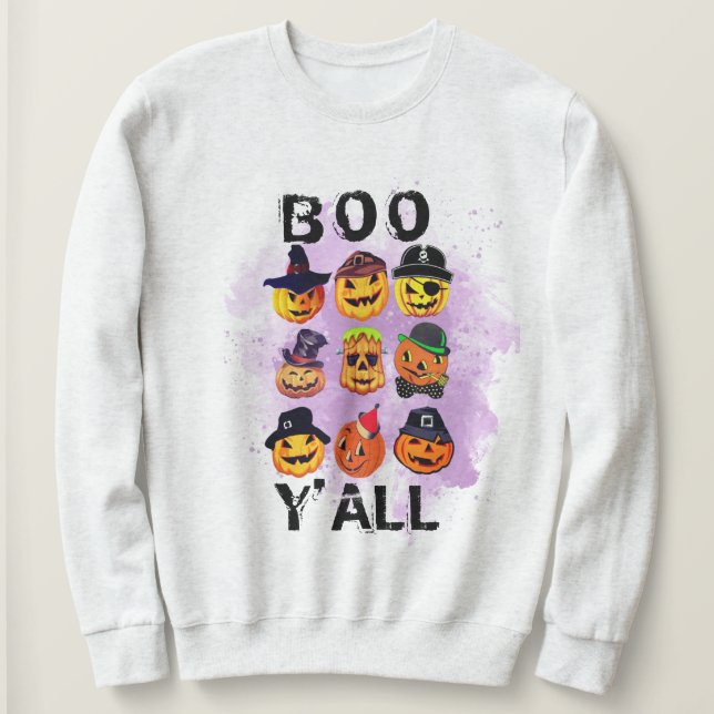 Moletom Boo Yall Halloween Hoodie Pumpkin Carving Design (Frente do Design)