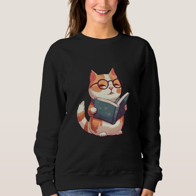 Moletom Bookish Cat with Glasses  Cute & Intellectual Desi (Frente)