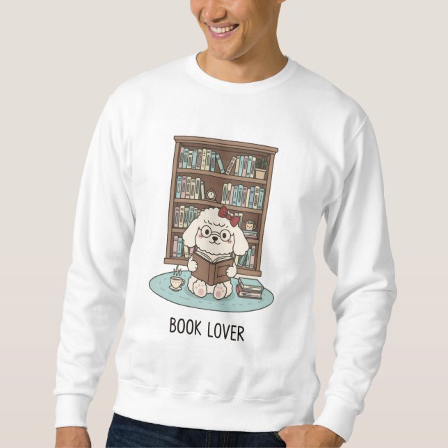 Moletom Bookworm Poodle Reading Coffee Cozy Vibes (Frente)