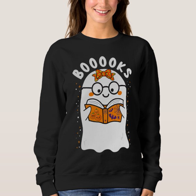 Moletom Booooks  Cute Ghost Reading Library Books Hallowee (Frente)