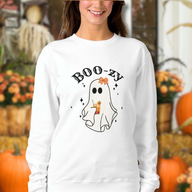 Moletom Boos E Booze Ghost Halloween (Happy Halloween Drinking Cocktail Funny Ghost Sweatshirt)