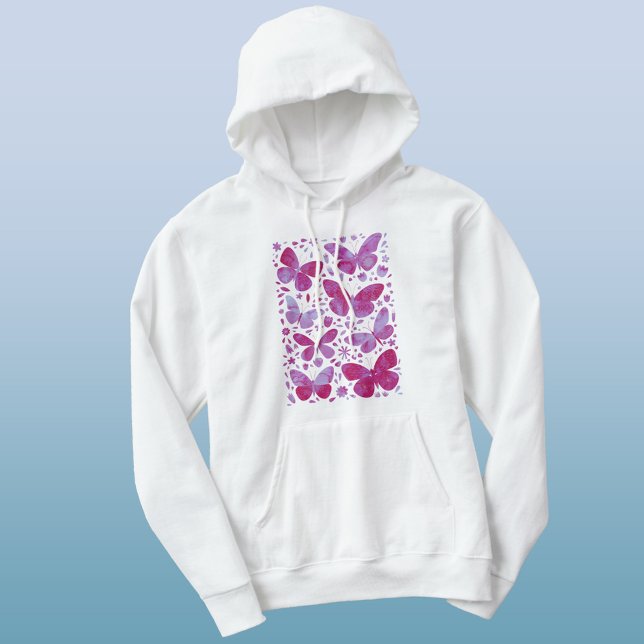 Moletom Borboleta Aquarela Magenta Rosa (Magenta hot pink watercolor buttferfly hoodie)