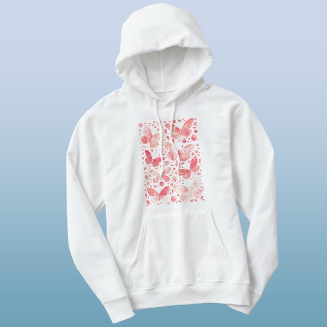 Moletom Borboleta Aquarela Rosa (Peach coral blush pink watercolor butterfly hoodie)