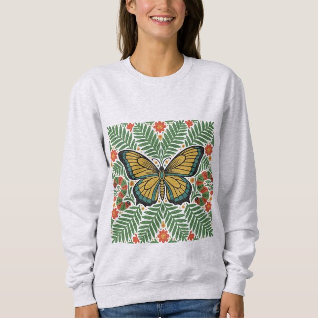 Moletom Borboleta de Arte Popular com Samambaias (Frente)
