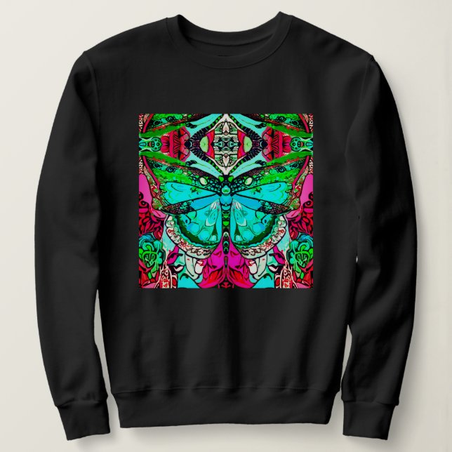 Moletom Borboleta e Medallion Batik Padrões em Turquesa (Frente do Design)