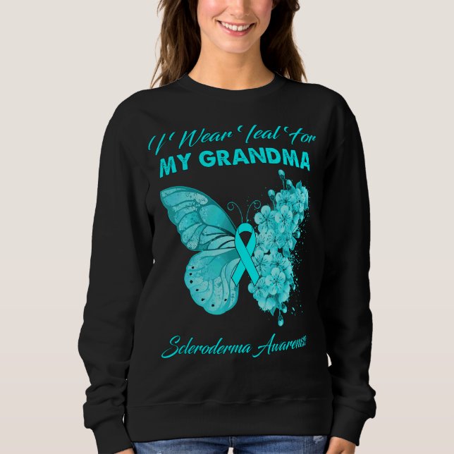 Moletom Borboleta Eu Visto Teal Para Minha Avó Scleroderma (Frente)