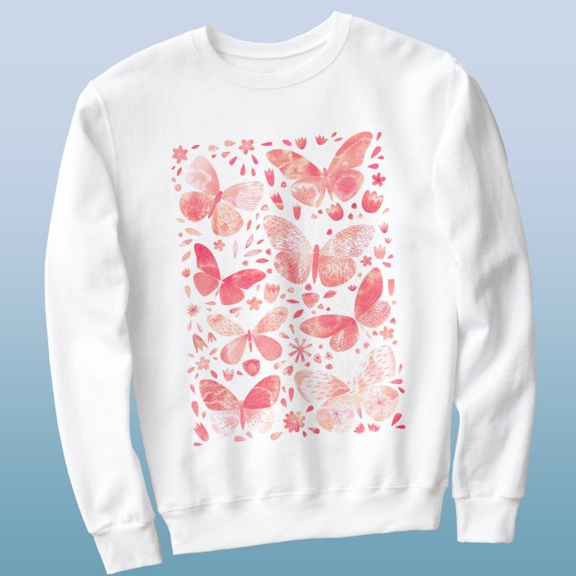 Moletom Borboletas Cores Aquáticas Cor de Rosa (Blush pink peach coral watercolor butterfly t-shirt)