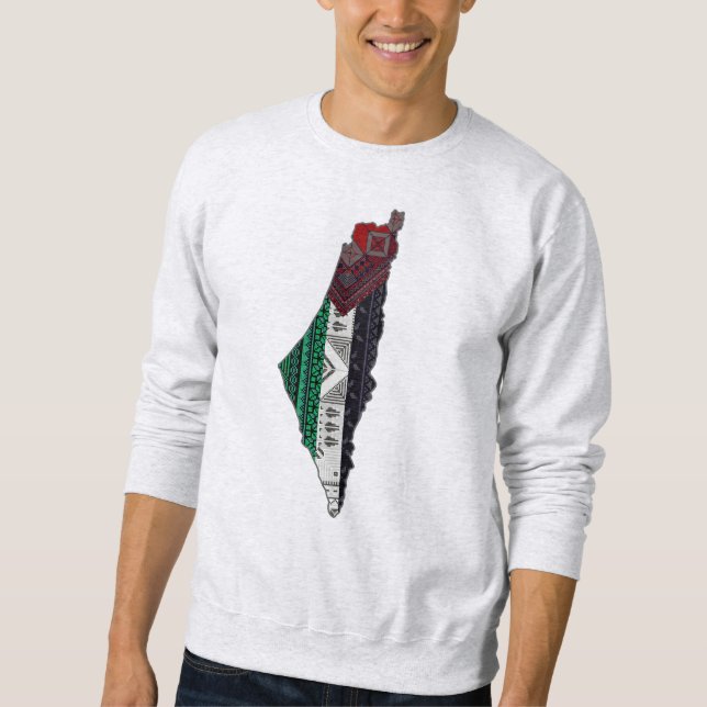 Moletom Bordado Palestino tatreez Mapa de bandeira livre (Frente)