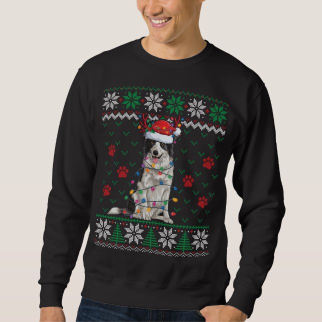 Moletom Border Collie Christmas Lights Papais noeis Reinde (Frente)