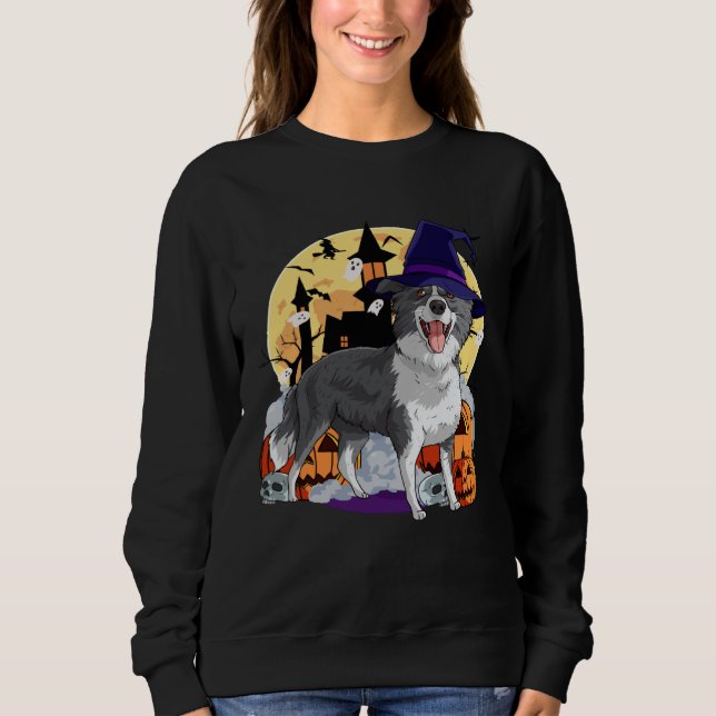 Moletom Border Collie Cute Dog Halloween Witch Pumpkin (Frente)