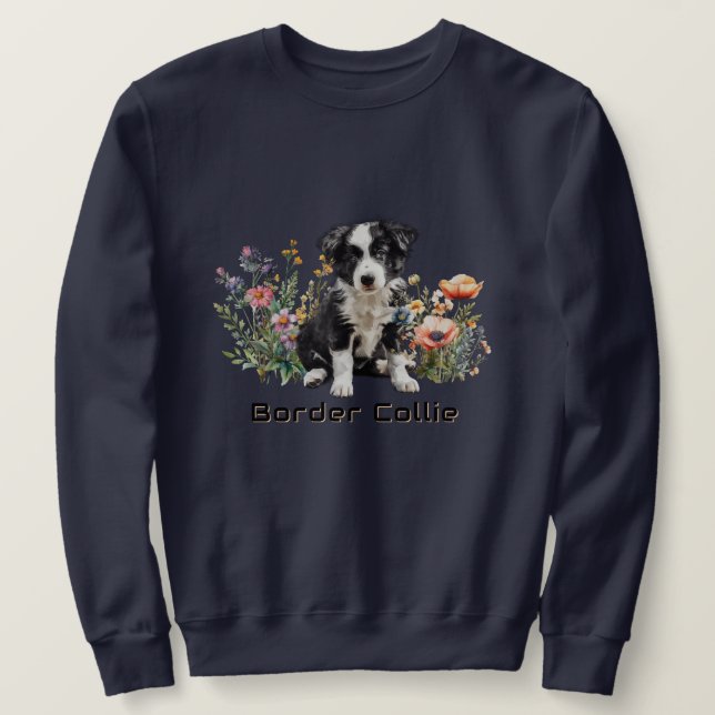 Moletom Border Collie em Flores Silvestres com Texto Perso (Frente do Design)