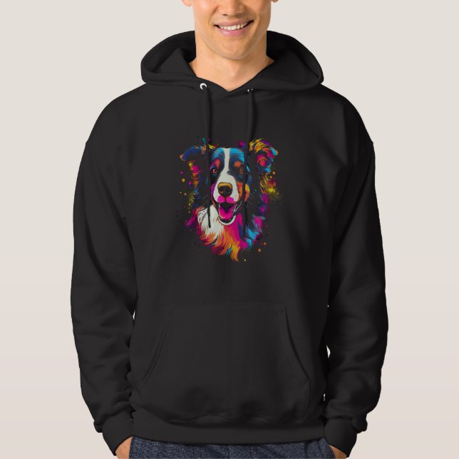 Moletom Border Collie Rainbow Splashes Retro Design (Frente)