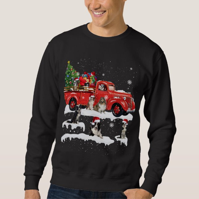 Moletom Border Collie Riding Red Truck Feliz Natal X-m (Frente)