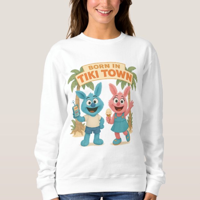 Moletom Born in Tiki Town – Snibbi & Snibbo Cartoon Shirt (Frente)