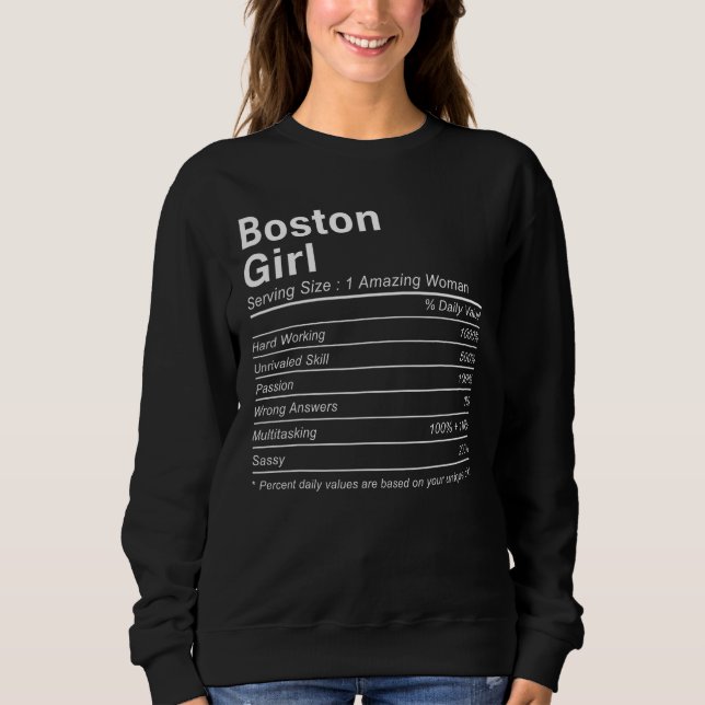 Moletom BOSTON GIRL MA MASSACHUSETTS Nutrition Facts  City (Frente)