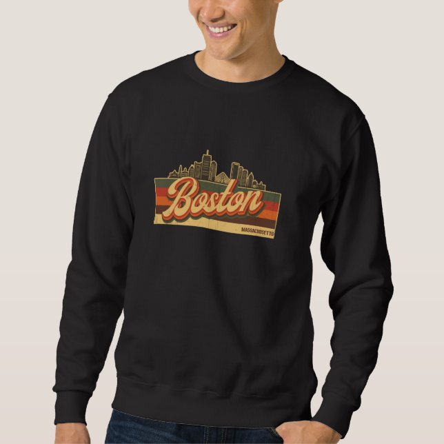 Moletom Boston Skyline & Massachusetts Retro Stripes - Cit (Frente)