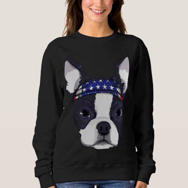 Moletom Boston Terrier 4 de julho - Bandeira Americana Ban (Frente)