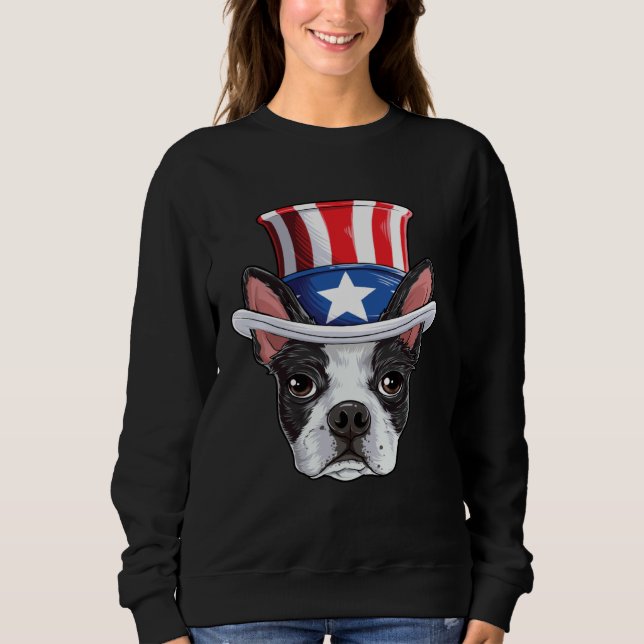 Moletom Boston Terrier 4th of July Uncle Sam Kids Boys Ame (Frente)