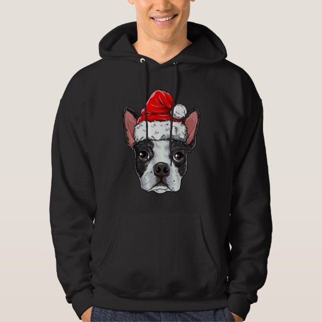 Moletom Boston Terrier Christmas Dog Santa Hat Xmas Boys (Frente)