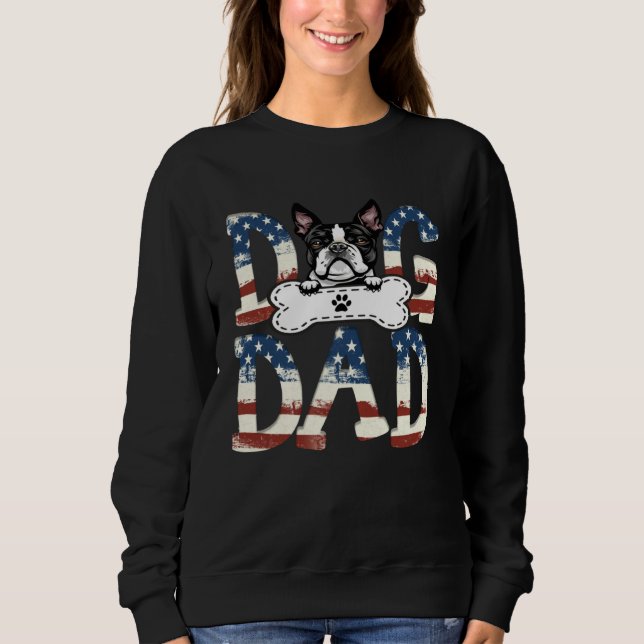 Moletom Boston Terrier Dad Fathers Day American Flag Dog (Frente)