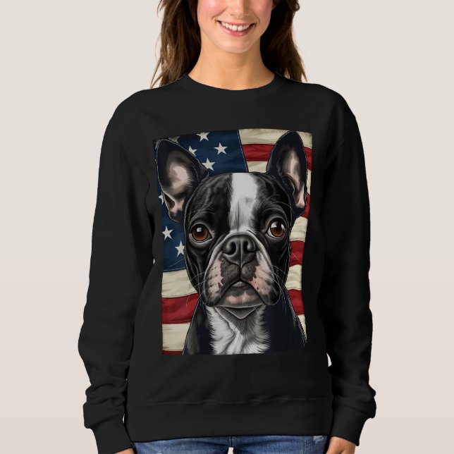 Moletom Boston Terrier Dog American Flag 4th of July Patri (Frente)